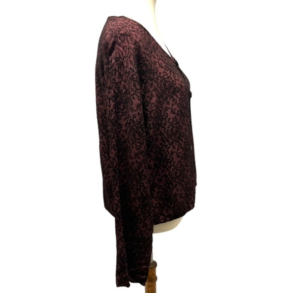 CP Shades Maroon & Black Printed Long Sleeve Button Front Shirt Women’s Medium - Picture 6 of 9